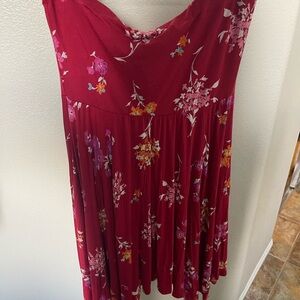 Express Red Floral Dress- strapless